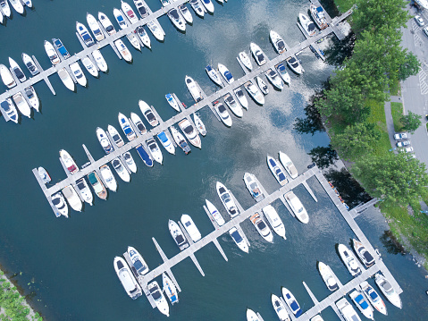 Aerial view of marina of Longueuil during summer day