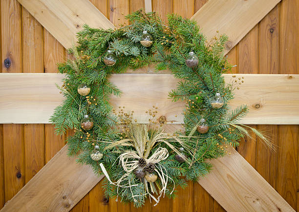 Agricultural Themed Christmas Wreath on a Cedar Barn Door