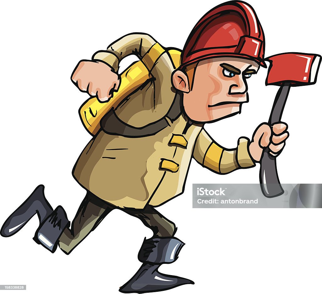 Cartoon running  fire-fighter Axe stock vector