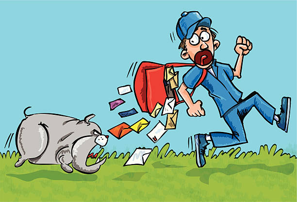 cartoon postman du musst ein hund - postangestellter stock-grafiken, -clipart, -cartoons und -symbole