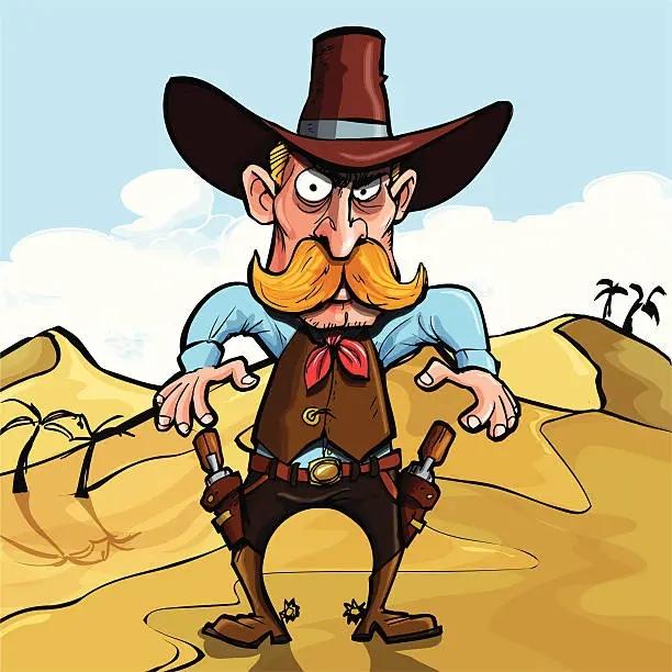Vector illustration of Cartoon cowboy in the desert