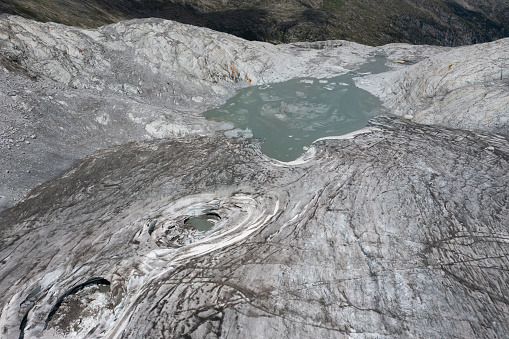 aerial view of the final part of the Adamello glacier in Trentino