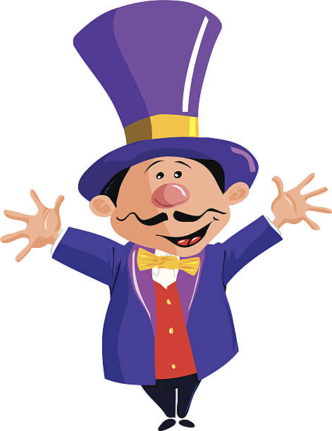 Purple ringmaster with no outlines Purple ringmaster circus ringmaster top hat clip art stock illustrations