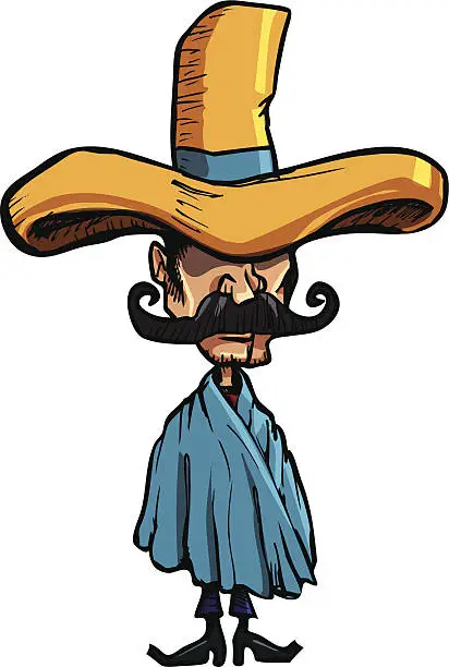 Vector illustration of Big sombrero and moustache Mexican