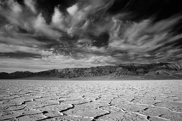 Dramatic Sky Over Death Valley Salt Flats stock photo