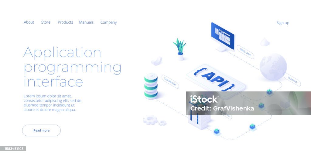 Api Technology Concept In Isometric Vector Design Application ...