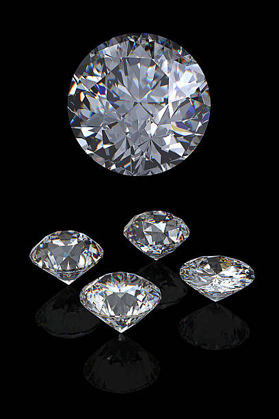 istock 3d Round brilliant cut diamond perspective 158345797