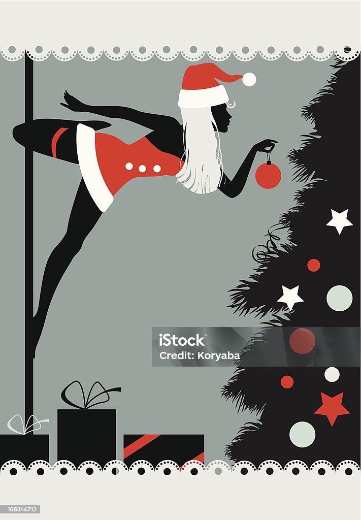 Christmas pole dancer The vector illuystration of a young woman hanging on a pole decorating the Joshua Tree. Christmas stock vector