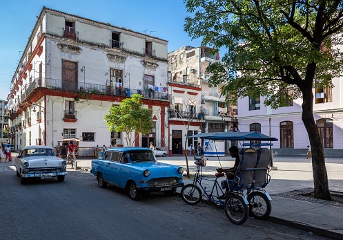 Havana, Cuba, November 21, 2017: View of a street in the historic district of Havana on a sunny day.