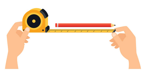 ilustrações de stock, clip art, desenhos animados e ícones de a man using tape measure - ruler tape measure instrument of measurement centimeter