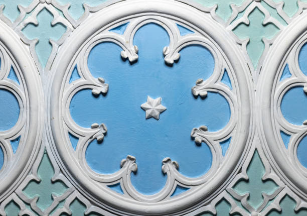 istock Ceiling design details in Gothic style. White gypsum bas-relief 1583500076