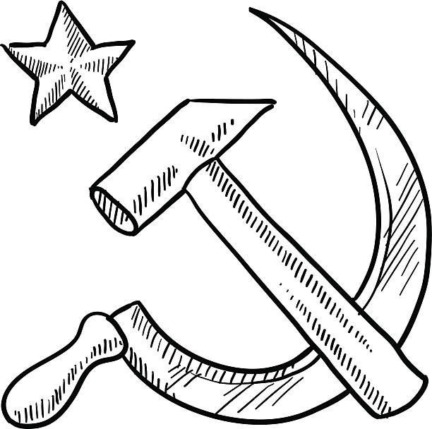 ilustraciones, imágenes clip art, dibujos animados e iconos de stock de martillo comunista y células falciformes boceto - hoz y martillo