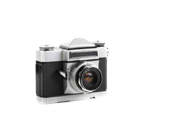 istock Very rare old 35 mm SLR camera on white background. 1583514680