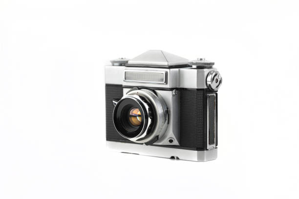 istock Very rare old 35 mm SLR camera on white background. 1583514686