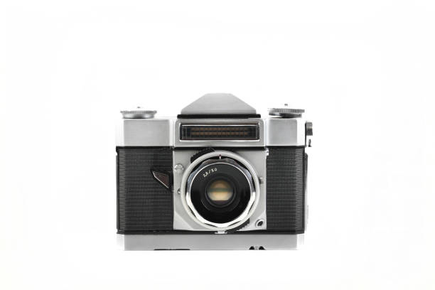 istock Very rare old 35 mm SLR camera on white background. 1583514690