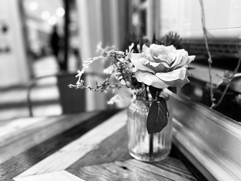 Flower arrangement on a café table