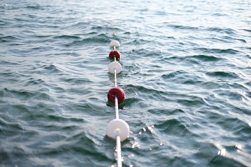 Safety rope and float line in the sea