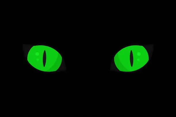 Vector illustration of Green cat eyes in the dark flat vector illustration