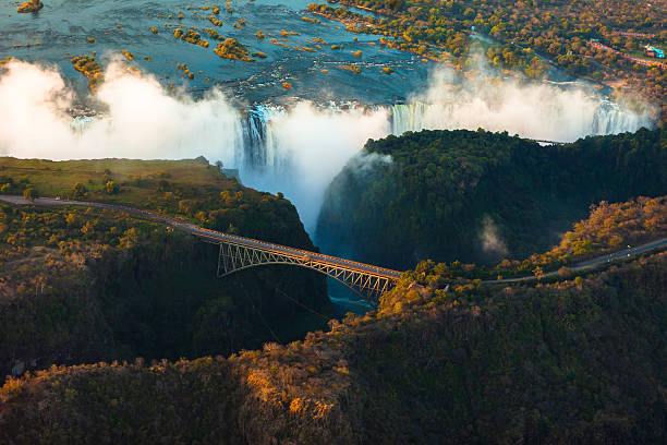 Victoria Falls from the Air Victoria Falls from the air in the afternoon grand river stock pictures, royalty-free photos & images