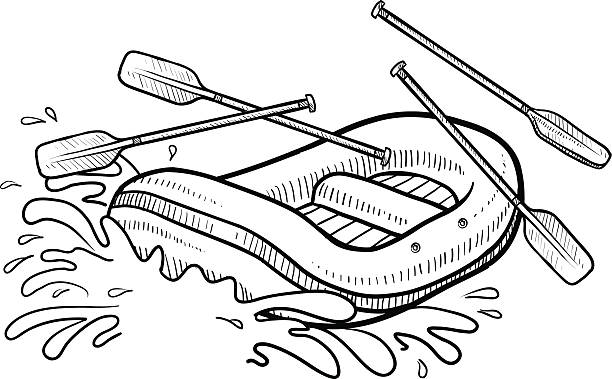 ilustrações, clipart, desenhos animados e ícones de rafting desenho em ação - bote inflável