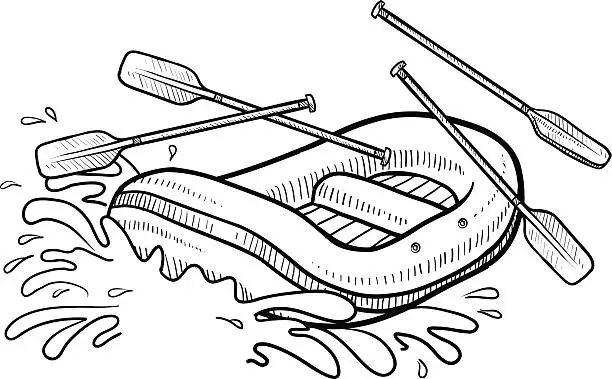 Vector illustration of Whitewater rafting action sketch