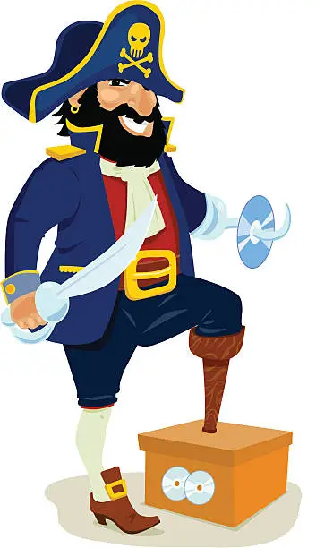 Vector illustration of Pirate Captain with stolen Music