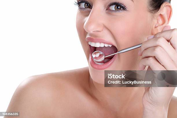 Healthy Teeth With Dental Mirror Stock Photo - Download Image Now - Adult, Adults Only, Care