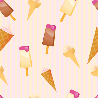 Seamless ice cream background. Stripes are on another layer. Ice creams are in clipping path for convenient crop. Included AI CS3 file and hiresolution (2800x2800px) jpg.