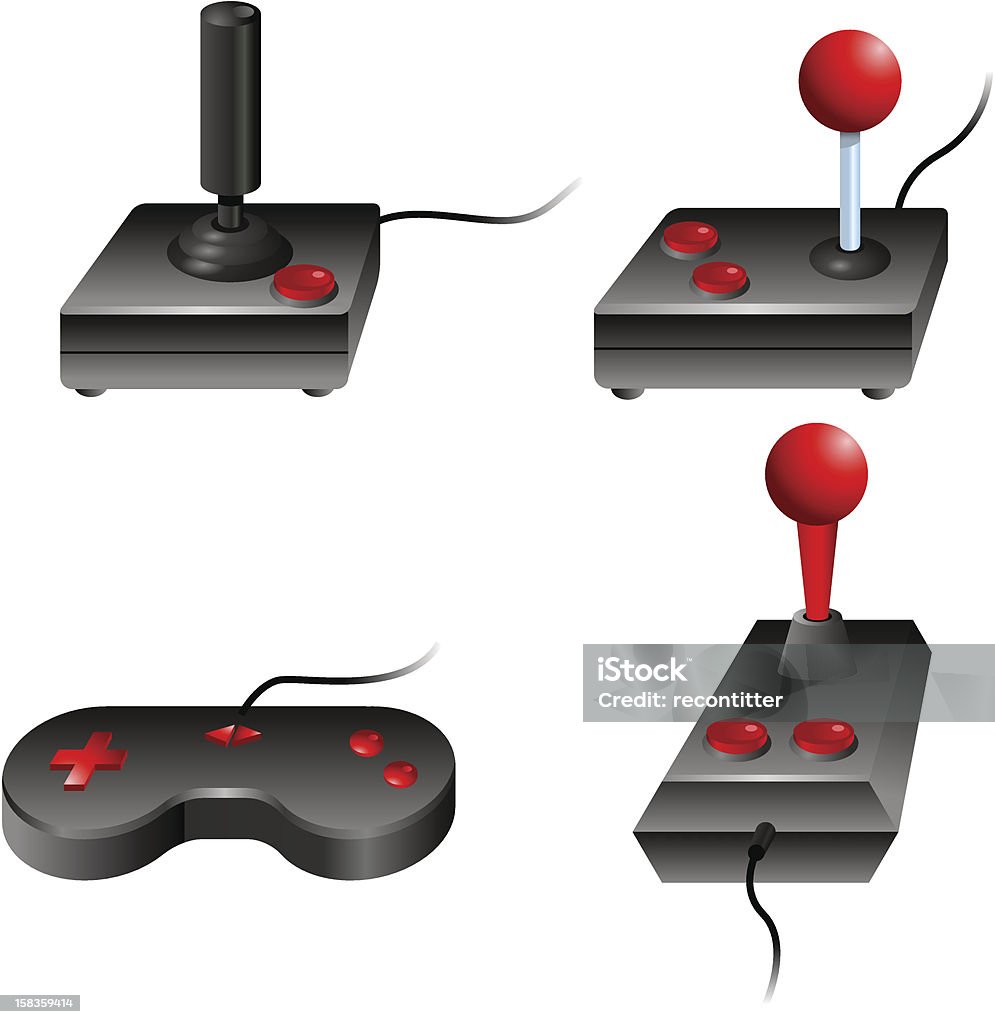 Proste retro joystick jednostek - Grafika wektorowa royalty-free (Drążek sterowy)