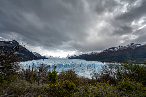 Panoramic view of the Perito Moreno Glacier in Santa Cruz, Argentina.