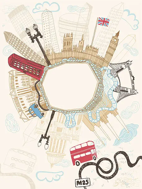 Vector illustration of Famous buildings and monuments in London, UK