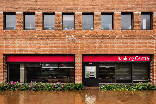Banking Centre sits in floodwater after record breaking rainfall.