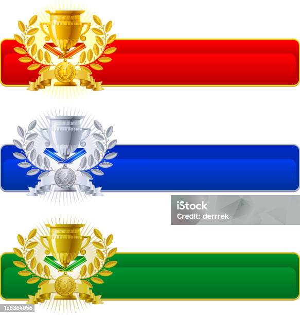 Award Cup Medal Banners Stock Illustration - Download Image Now - Bronze - Alloy, Bronze Colored, Gold - Metal