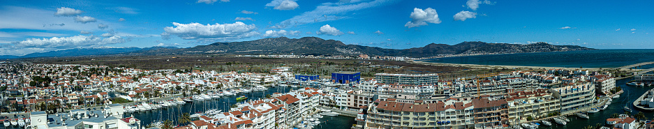 Panoramic view of the navigable channels of empuriabrava and the gulf of roses in girona spain
