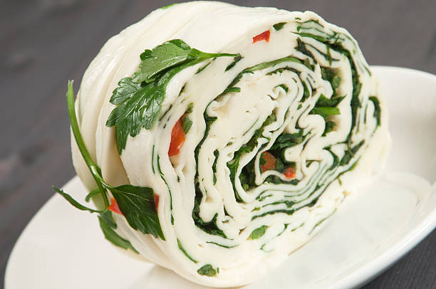 White cheese (brynza) roll with vegetables