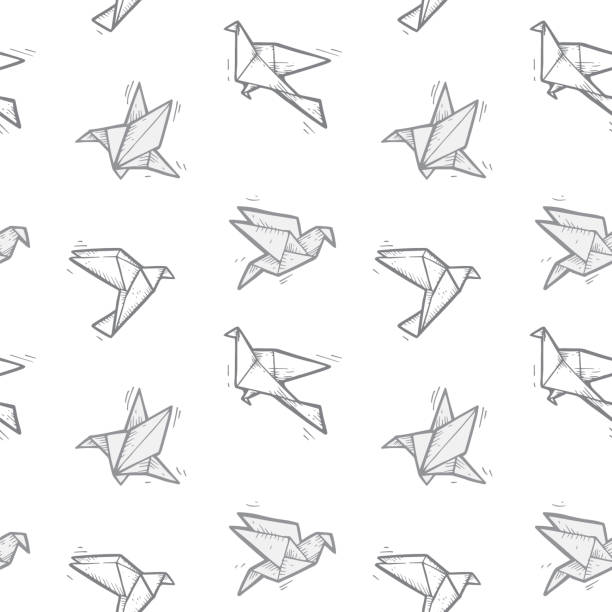 ilustrações de stock, clip art, desenhos animados e ícones de tsuru origami vector seamless pattern - kusudama