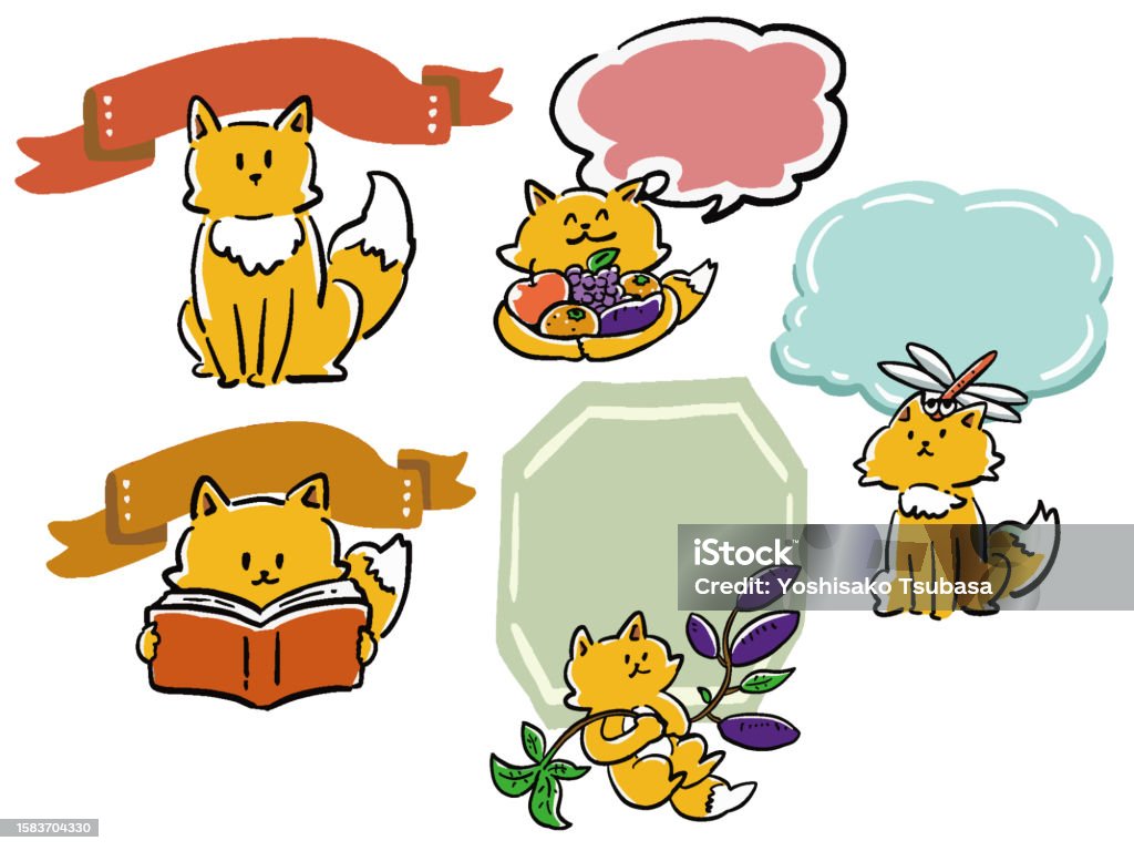 Fox Frame Graphics Various Fox Handdrawn Frame Illustration Sets Stock Illustration ...
