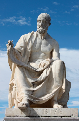 Statue of the Greek historian Polybius carved by Theophilus Hansen (1813-1891) in front of Austrian Parliament. Vienna, Austria.