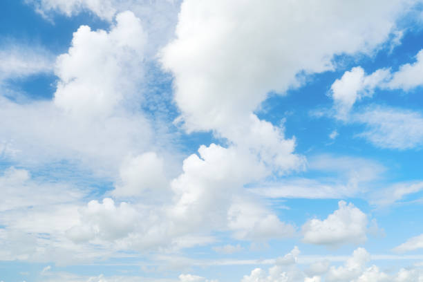 The sky with clouds as a backdrop. Sky in the daytime. Panorama in large resolution. White clouds and blue sky. Photo for design and wallpaper.