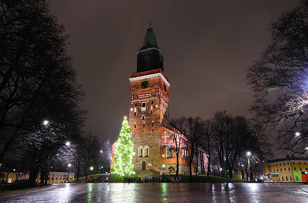 istock Christmas tree on cathedral square in Turku 158373799