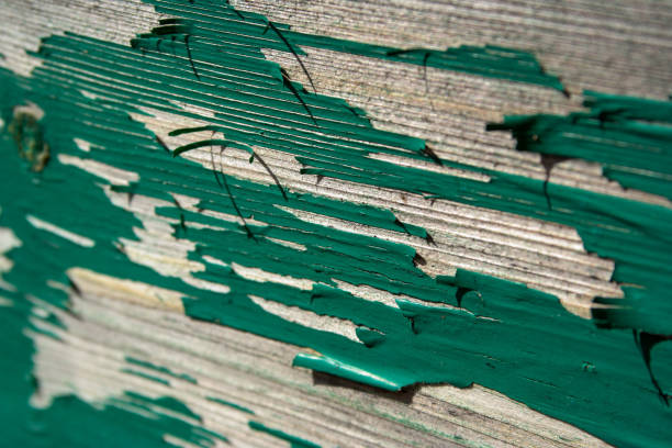 Old boards painted with green paint background close-up