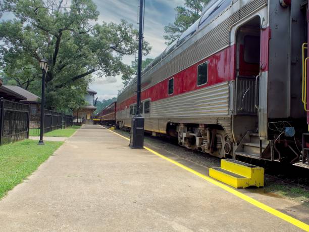 istock Train waiting at the station with steps out for people to board 1583773628