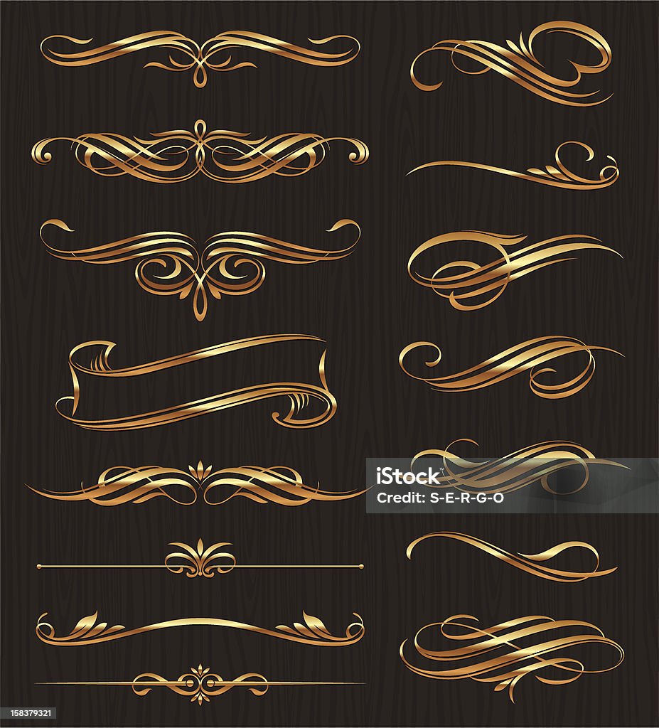 Golden calligraphic elementy - Grafika wektorowa royalty-free (Pozłacany)