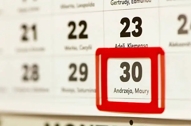 Photo of 30 december marked on the calendar