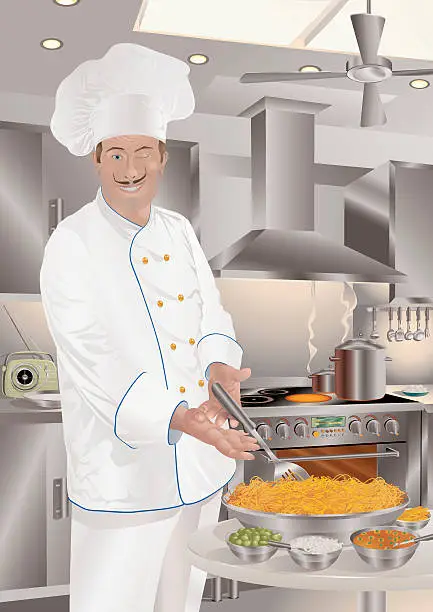 Vector illustration of Italian Cuisine (Masterpiece) Spaghetti Milanese