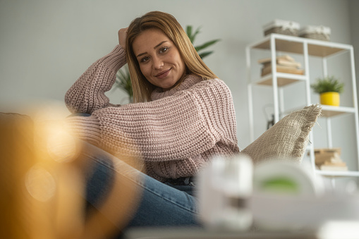 Leisure at home. Relax on the sofa.