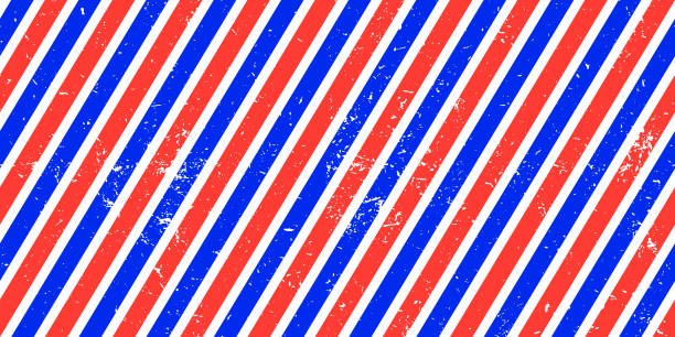 istock Old barbershop seamless pattern in blue, red and white colors with grunge texture 1583967581