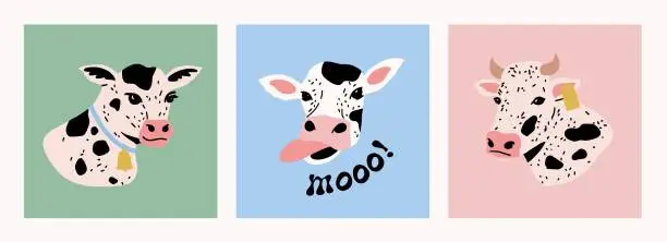 Vector illustration of Cow illustrations. Collection of cow vector graphics in cartoon style.