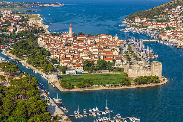 istock Sky view of Trogir old town surrounded by water 158396904