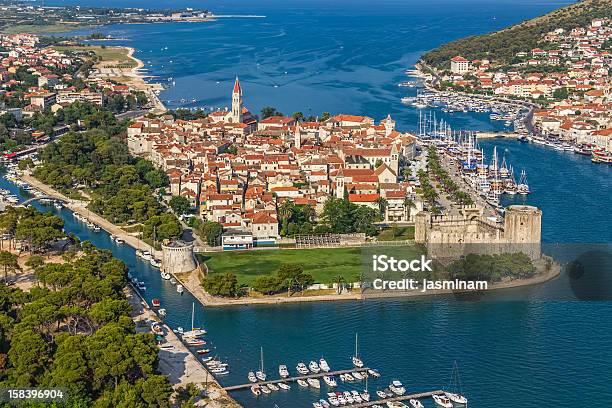 Sky View Of Trogir Old Town Surrounded By Water Stock Photo - Download Image Now - Trogir, Croatia, Street